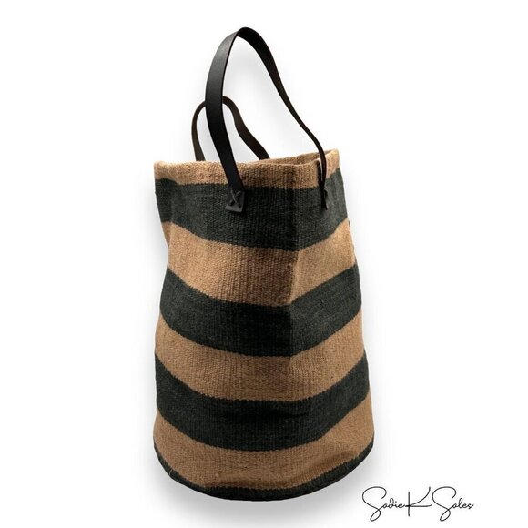 Magnolia Home Serena Striped Jute Tote Storage Basket with Leather Handles 2019 - Picture 4 of 9